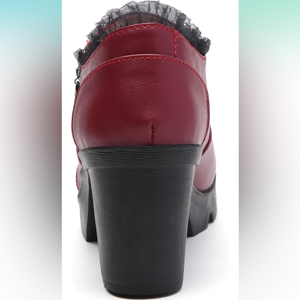 NWT Burgundy and Black Heeled Boots 6.5 - Picture 8 of 9
